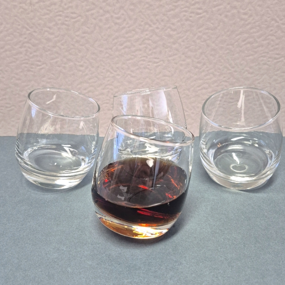 Roly-Poly, Tipping, Tipsy, Rocking Clear Glass Set of 4 - Conversation Piece